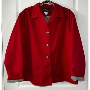 Rochelle Red Button Front Jacket Blazer Gingham Lined Women Size‎ L